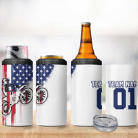 Motocross Rider Graphic Dirtbike Racing 4 in 1 Can Cooler Tumbler with Distressed American Flag and Custom Number - Wonder Print Shop