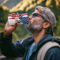 Motocross Rider Graphic Dirtbike Racing 4 in 1 Can Cooler Tumbler with Distressed American Flag and Custom Number - Wonder Print Shop