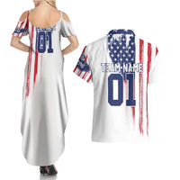 Motocross Rider Graphic Dirtbike Racing Couples Matching Summer Maxi Dress and Hawaiian Shirt with Distressed American Flag and Custom Number - Wonder Print Shop