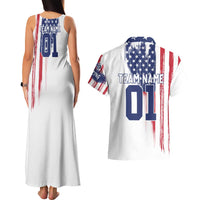 Motocross Rider Graphic Dirtbike Racing Couples Matching Tank Maxi Dress and Hawaiian Shirt with Distressed American Flag and Custom Number - Wonder Print Shop