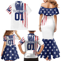 Motocross Rider Graphic Dirtbike Racing Family Matching Mermaid Dress and Hawaiian Shirt with Distressed American Flag and Custom Number - Wonder Print Shop