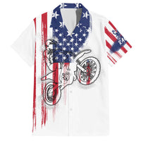 Motocross Rider Graphic Dirtbike Racing Family Matching Off The Shoulder Long Sleeve Dress and Hawaiian Shirt with Distressed American Flag and Custom Number - Wonder Print Shop