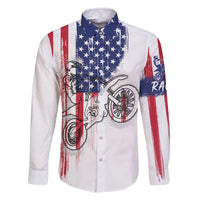 Motocross Rider Graphic Dirtbike Racing Family Matching Off The Shoulder Long Sleeve Dress and Hawaiian Shirt with Distressed American Flag and Custom Number - Wonder Print Shop