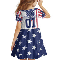 Motocross Rider Graphic Dirtbike Racing Family Matching Off Shoulder Maxi Dress and Hawaiian Shirt with Distressed American Flag and Custom Number - Wonder Print Shop