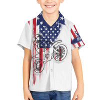 Motocross Rider Graphic Dirtbike Racing Family Matching Off Shoulder Maxi Dress and Hawaiian Shirt with Distressed American Flag and Custom Number - Wonder Print Shop