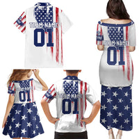 Motocross Rider Graphic Dirtbike Racing Family Matching Puletasi and Hawaiian Shirt with Distressed American Flag and Custom Number - Wonder Print Shop