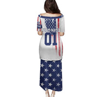 Motocross Rider Graphic Dirtbike Racing Family Matching Puletasi and Hawaiian Shirt with Distressed American Flag and Custom Number - Wonder Print Shop