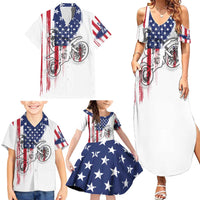 Motocross Rider Graphic Dirtbike Racing Family Matching Summer Maxi Dress and Hawaiian Shirt with Distressed American Flag and Custom Number - Wonder Print Shop