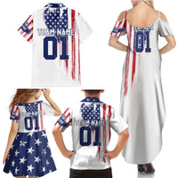 Motocross Rider Graphic Dirtbike Racing Family Matching Summer Maxi Dress and Hawaiian Shirt with Distressed American Flag and Custom Number - Wonder Print Shop