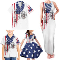 Motocross Rider Graphic Dirtbike Racing Family Matching Tank Maxi Dress and Hawaiian Shirt with Distressed American Flag and Custom Number - Wonder Print Shop
