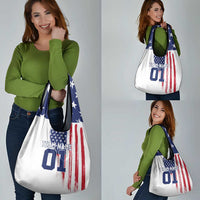 Motocross Rider Graphic Dirtbike Racing Grocery Bag with Distressed American Flag and Custom Number - Wonder Print Shop