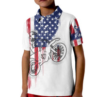 Motocross Rider Graphic Dirtbike Racing Kid Polo Shirt with Distressed American Flag and Custom Number - Wonder Print Shop