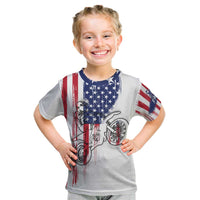 Motocross Rider Graphic Dirtbike Racing Kid T Shirt with Distressed American Flag and Custom Number - Wonder Print Shop