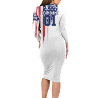 Motocross Rider Graphic Dirtbike Racing Long Sleeve Bodycon Dress with Distressed American Flag and Custom Number - Wonder Print Shop