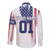 Motocross Rider Graphic Dirtbike Racing Long Sleeve Button Shirt with Distressed American Flag and Custom Number - Wonder Print Shop