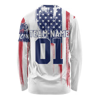 Motocross Rider Graphic Dirtbike Racing Long Sleeve Shirt with Distressed American Flag and Custom Number - Wonder Print Shop