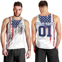 Motocross Rider Graphic Dirtbike Racing Men Tank Top with Distressed American Flag and Custom Number - Wonder Print Shop