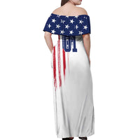 Motocross Rider Graphic Dirtbike Racing Off Shoulder Maxi Dress with Distressed American Flag and Custom Number - Wonder Print Shop