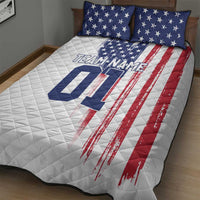 Motocross Rider Graphic Dirtbike Racing Quilt Bed Set with Distressed American Flag and Custom Number - Wonder Print Shop