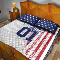 Motocross Rider Graphic Dirtbike Racing Quilt Bed Set with Distressed American Flag and Custom Number - Wonder Print Shop