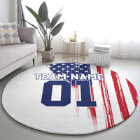 Motocross Rider Graphic Dirtbike Racing Round Carpet with Distressed American Flag and Custom Number - Wonder Print Shop