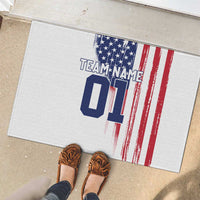 Motocross Rider Graphic Dirtbike Racing Rubber Doormat with Distressed American Flag and Custom Number - Wonder Print Shop