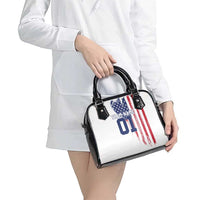 Motocross Rider Graphic Dirtbike Racing Shoulder Handbag with Distressed American Flag and Custom Number - Wonder Print Shop