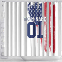 Motocross Rider Graphic Dirtbike Racing Shower Curtain with Distressed American Flag and Custom Number - Wonder Print Shop
