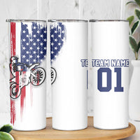Motocross Rider Graphic Dirtbike Racing Skinny Tumbler with Distressed American Flag and Custom Number - Wonder Print Shop