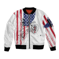 Motocross Rider Graphic Dirtbike Racing Sleeve Zip Bomber Jacket with Distressed American Flag and Custom Number - Wonder Print Shop