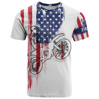 Motocross Rider Graphic Dirtbike Racing T Shirt with Distressed American Flag and Custom Number - Wonder Print Shop