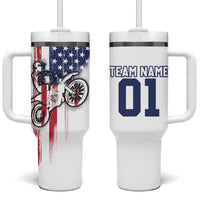 Motocross Rider Graphic Dirtbike Racing Tumbler With Handle with Distressed American Flag and Custom Number - Wonder Print Shop