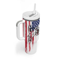 Motocross Rider Graphic Dirtbike Racing Tumbler With Handle with Distressed American Flag and Custom Number - Wonder Print Shop