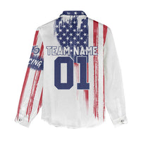 Motocross Rider Graphic Dirtbike Racing Women Casual Shirt with Distressed American Flag and Custom Number - Wonder Print Shop
