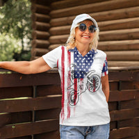 Motocross Rider Graphic Dirtbike Racing Women Polo Shirt with Distressed American Flag and Custom Number - Wonder Print Shop