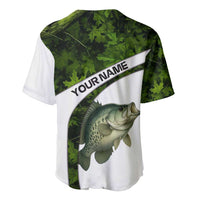 Crappie Fishing Green Camo Baseball Jersey with Leaf Camouflage and Custom Name Design - Wonder Print Shop