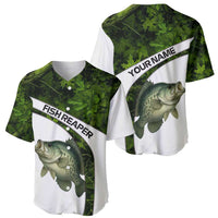Crappie Fishing Green Camo Baseball Jersey with Leaf Camouflage and Custom Name Design - Wonder Print Shop
