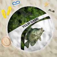 Crappie Fishing Green Camo Beach Blanket with Leaf Camouflage and Custom Name Design - Wonder Print Shop