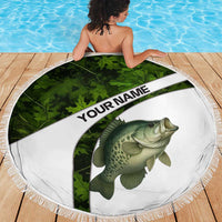 Crappie Fishing Green Camo Beach Blanket with Leaf Camouflage and Custom Name Design - Wonder Print Shop