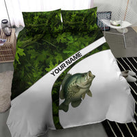 Crappie Fishing Green Camo Bedding Set with Leaf Camouflage and Custom Name Design - Wonder Print Shop