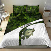 Crappie Fishing Green Camo Bedding Set with Leaf Camouflage and Custom Name Design - Wonder Print Shop