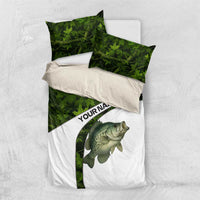 Crappie Fishing Green Camo Bedding Set with Leaf Camouflage and Custom Name Design - Wonder Print Shop