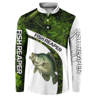 Crappie Fishing Green Camo Button Sweatshirt with Leaf Camouflage and Custom Name Design - Wonder Print Shop