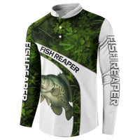 Crappie Fishing Green Camo Button Sweatshirt with Leaf Camouflage and Custom Name Design - Wonder Print Shop
