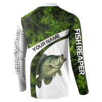 Crappie Fishing Green Camo Button Sweatshirt with Leaf Camouflage and Custom Name Design - Wonder Print Shop