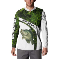 Crappie Fishing Green Camo Button Sweatshirt with Leaf Camouflage and Custom Name Design - Wonder Print Shop