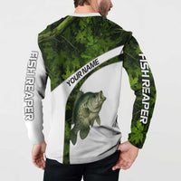Crappie Fishing Green Camo Button Sweatshirt with Leaf Camouflage and Custom Name Design - Wonder Print Shop
