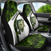 Crappie Fishing Green Camo Car Seat Cover with Leaf Camouflage and Custom Name Design - Wonder Print Shop