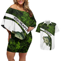Crappie Fishing Green Camo Couples Matching Off Shoulder Short Dress and Hawaiian Shirt with Leaf Camouflage and Custom Name Design - Wonder Print Shop