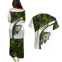 Crappie Fishing Green Camo Couples Matching Puletasi and Hawaiian Shirt with Leaf Camouflage and Custom Name Design - Wonder Print Shop